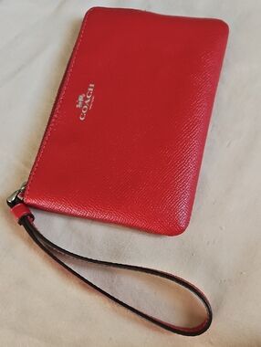 Coach Red Saffiano Leather Wristlet